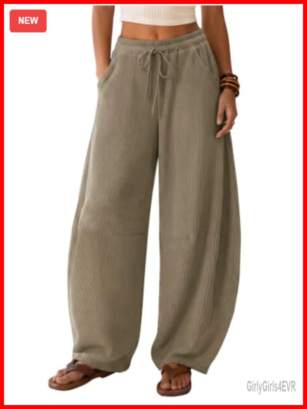 Waffle Knit Barrel Wide Leg Drawstring Sweatpants Palazzo Pants